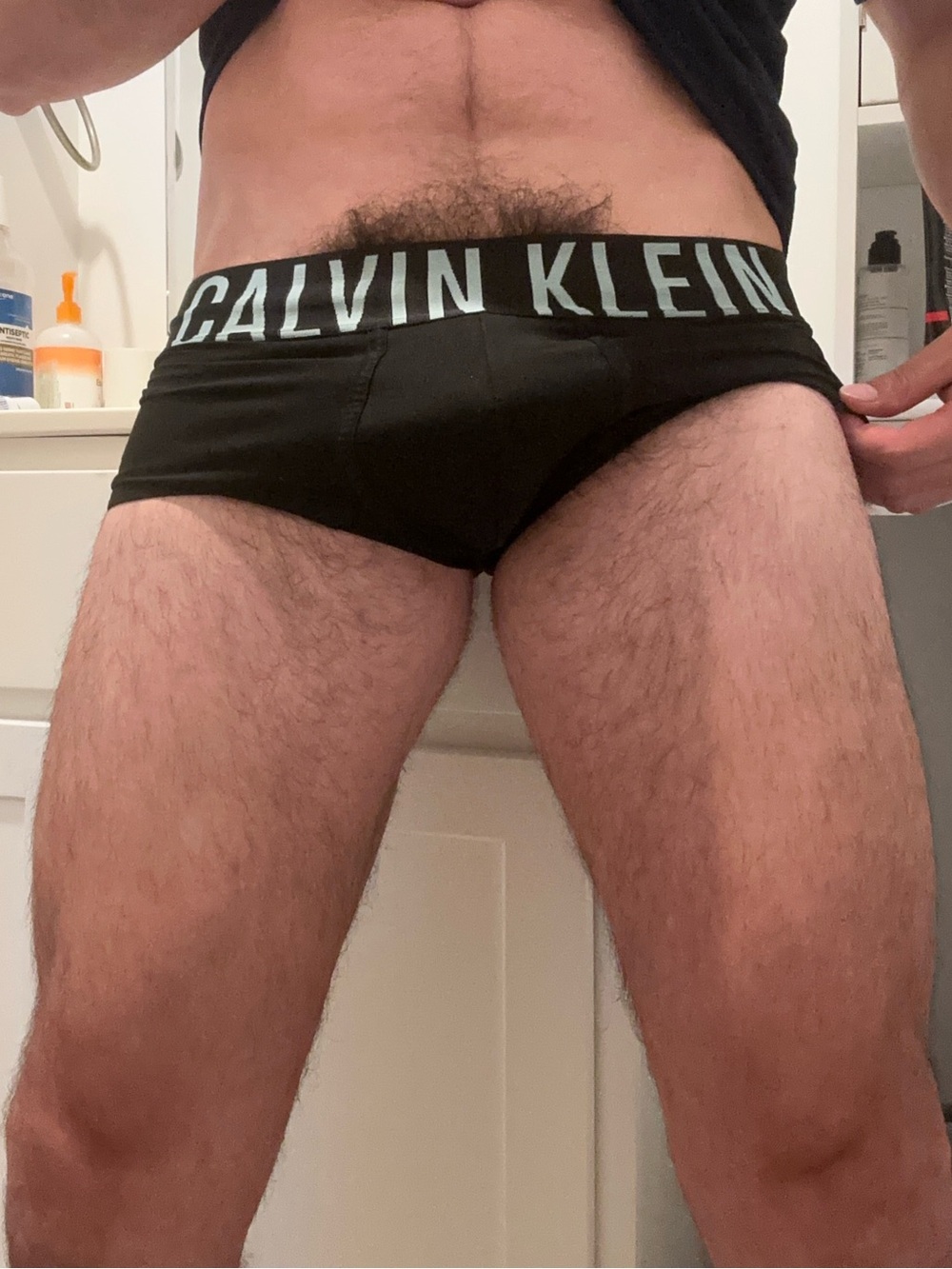 Calvin Klein Black Briefs with Light Blue Logo Waistband